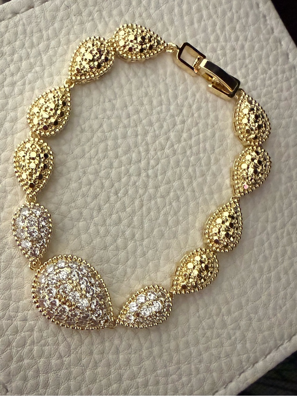 Gold & White Lab Sapphire Teardrop Crystal Link Bracelet *NEW